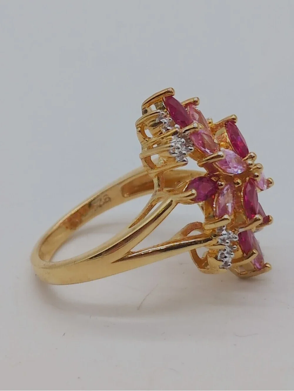 14K Gold over Silver Lab-Created Gemstone Ring Sz 6.75